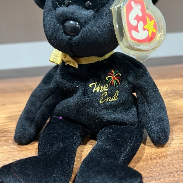 Ty Beanie Baby The End Bear Black Plush Stuffed Animal