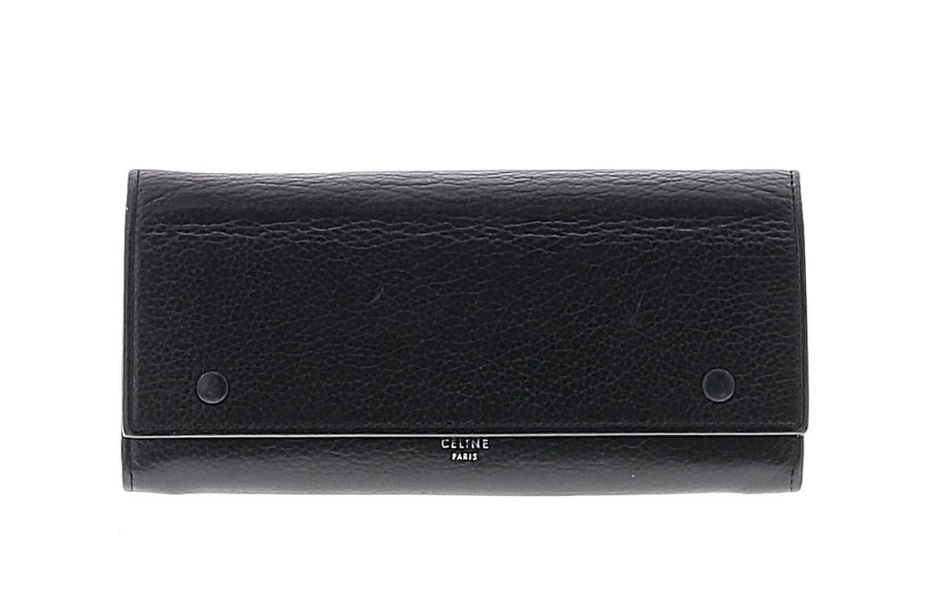 Celine Large Multifunction Flap Wallet Black Grained Leather 2