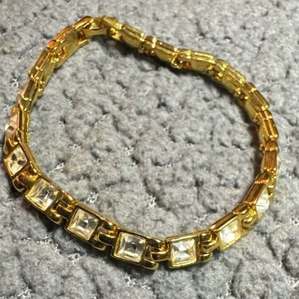 Vintage Gold Tone Cubic Zirconia Tennis Bracelet 7.5 Inch
