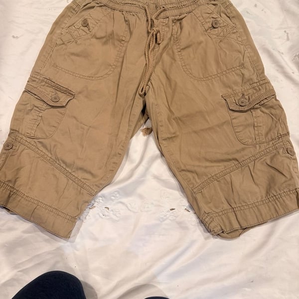 Unionbay Cargo Shorts Size XS Tan Cotton Twill Drawstring Waist Pockets