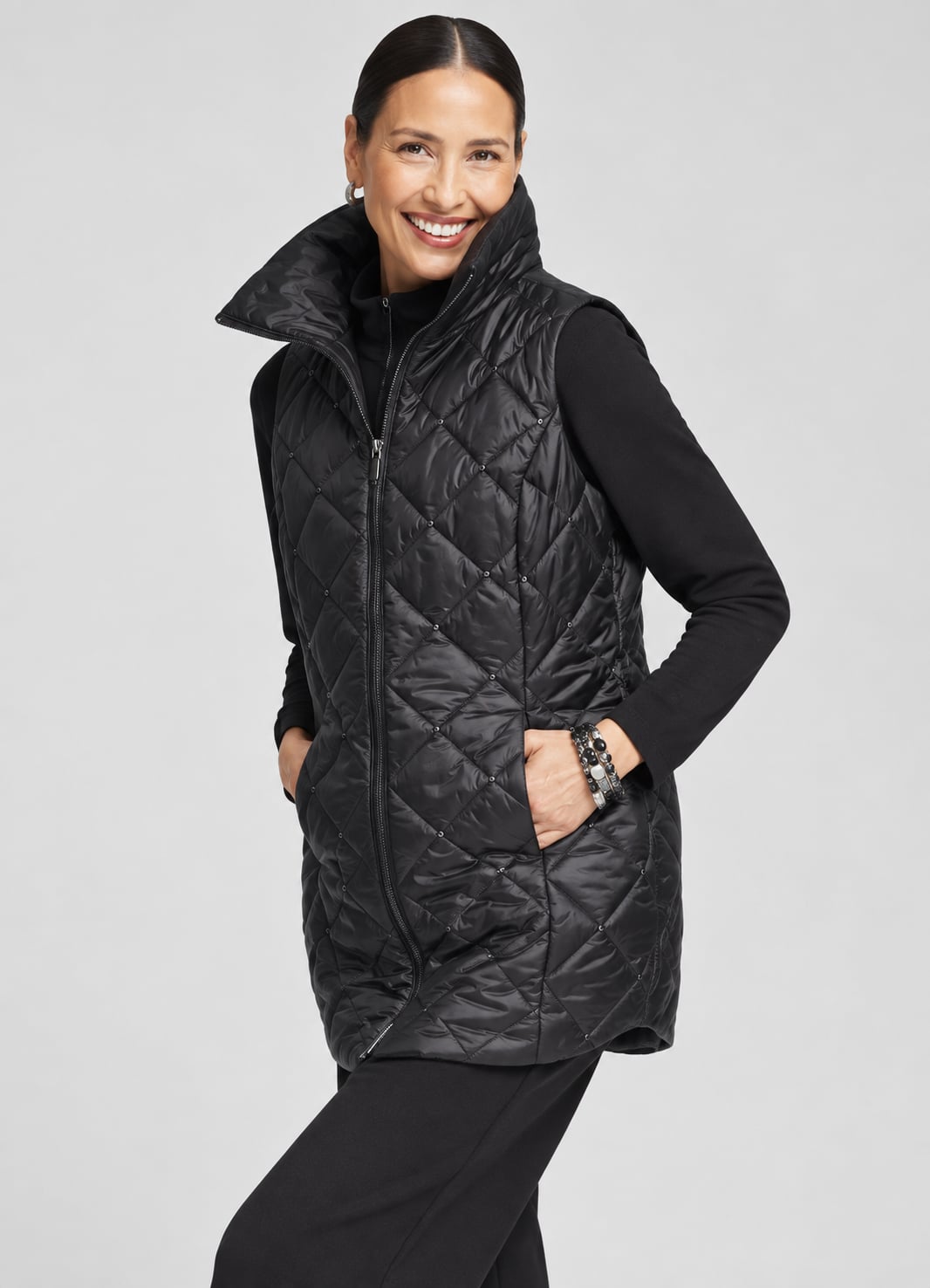 Chico's Zenergy Embellished Puffer Vest Size 8 Black Quilted Thinsulate 2