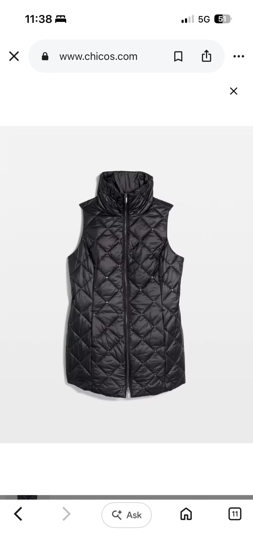 Chico's Zenergy Embellished Puffer Vest Size 8 Black Quilted Thinsulate 4