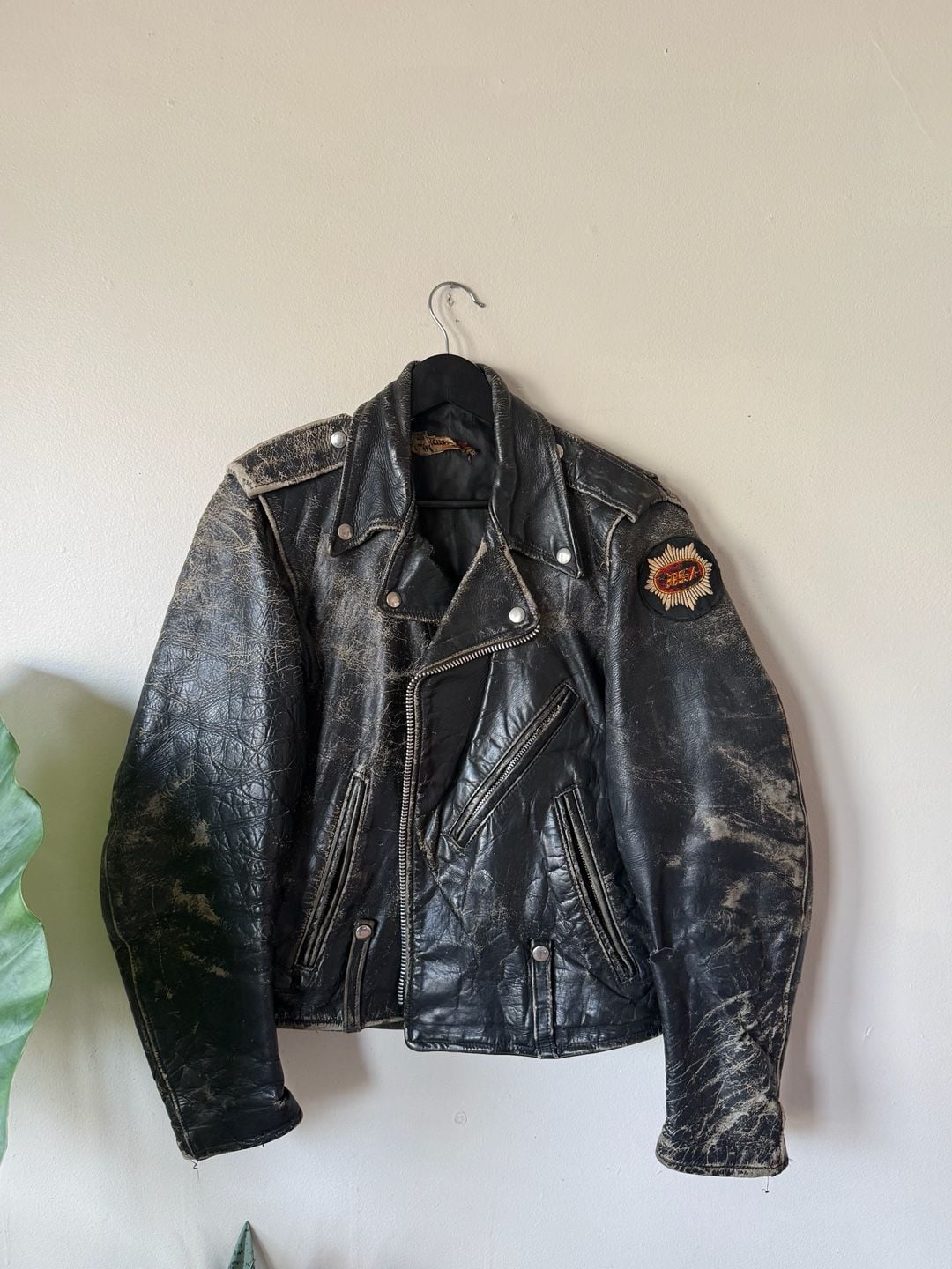 Vintage Motorcycle Leather Jacket Distressed Black Biker 2