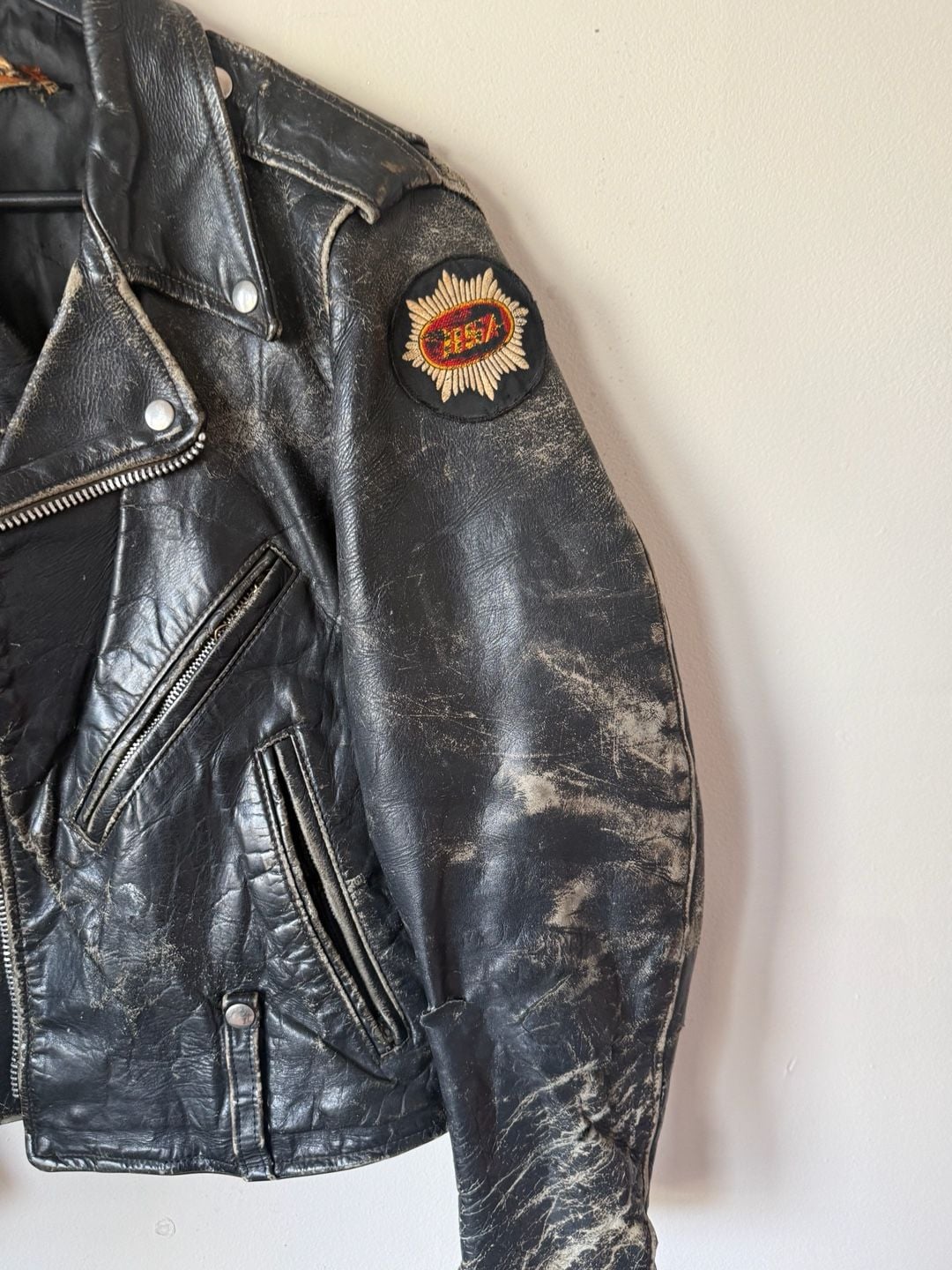 Vintage Motorcycle Leather Jacket Distressed Black Biker 3