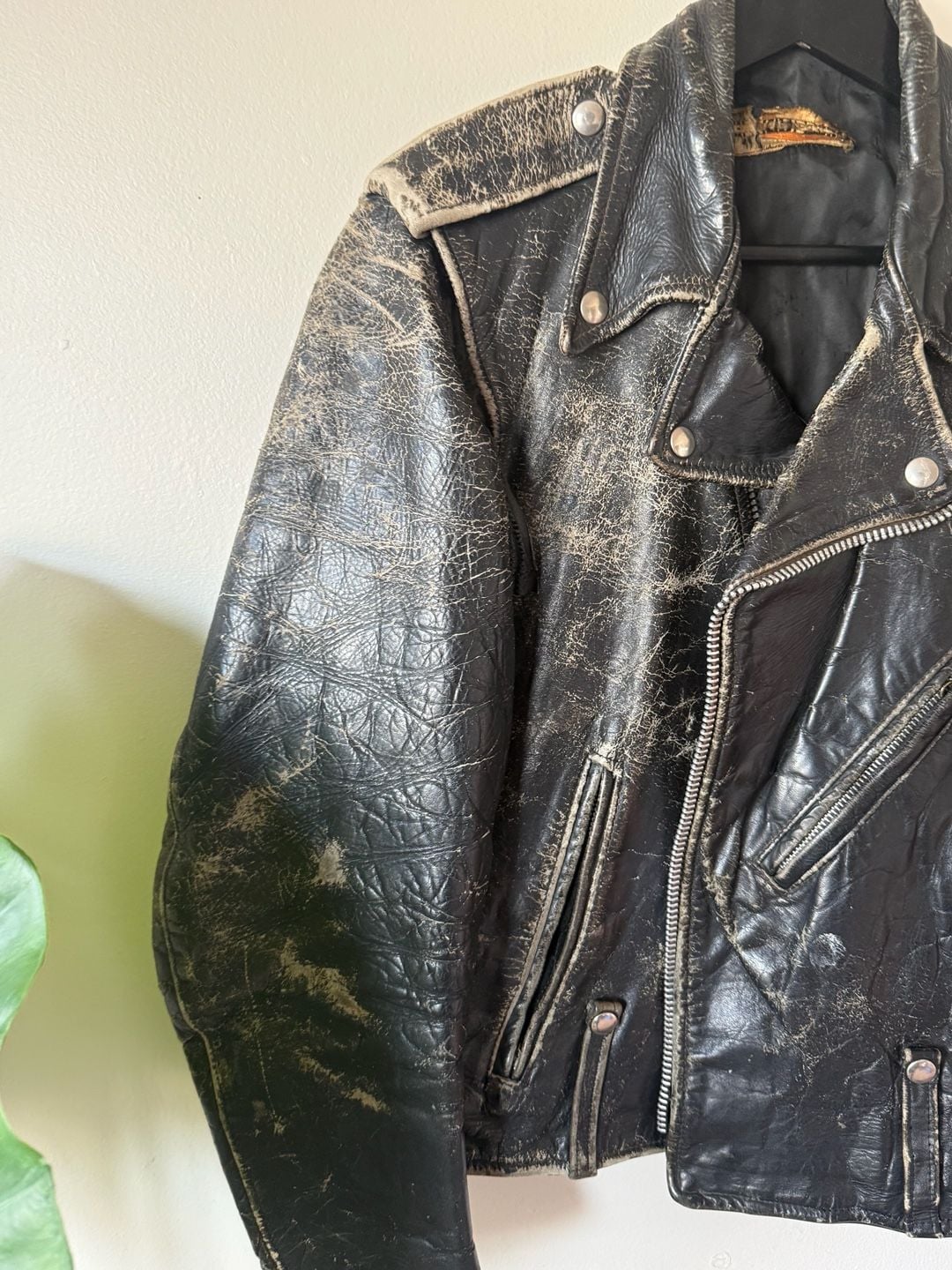 Vintage Motorcycle Leather Jacket Distressed Black Biker 5