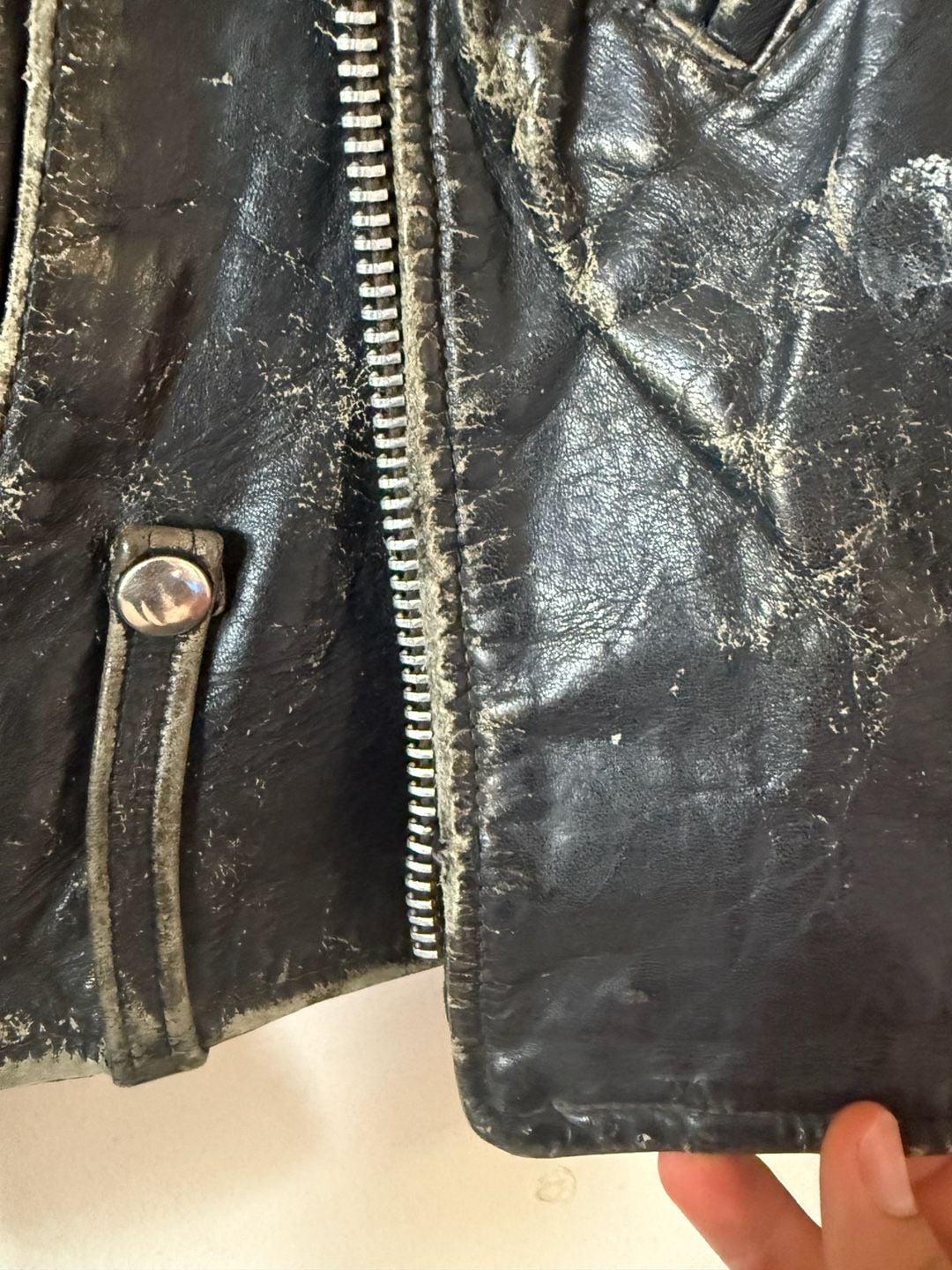 Vintage Motorcycle Leather Jacket Distressed Black Biker 6