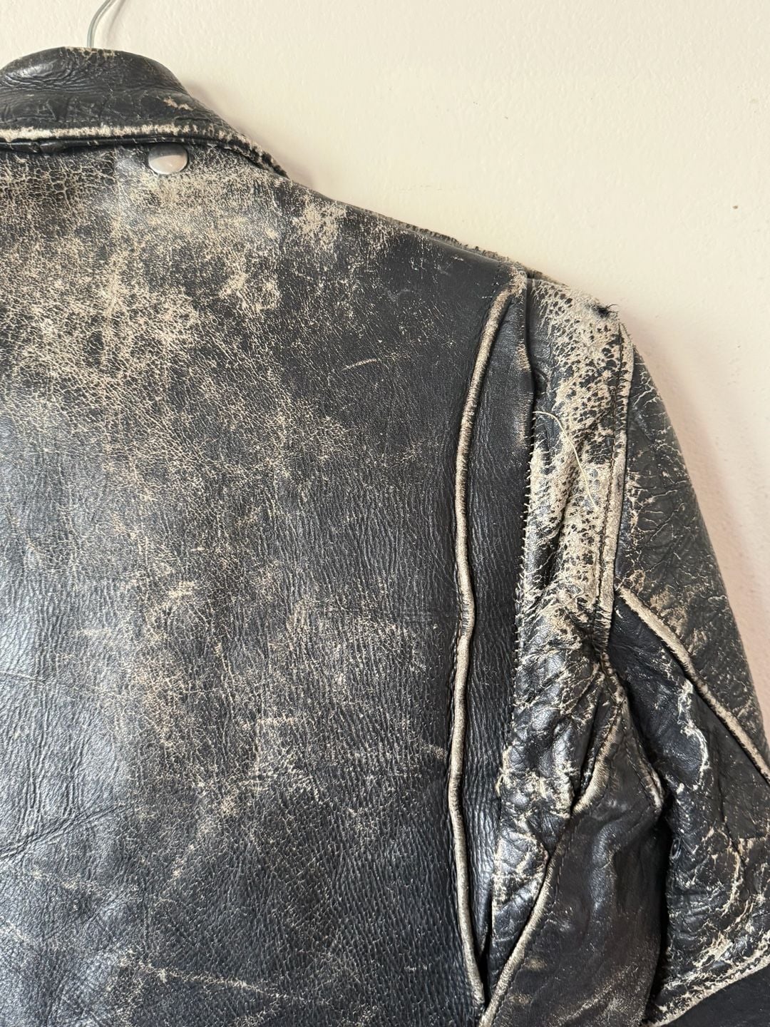Vintage Motorcycle Leather Jacket Distressed Black Biker 10