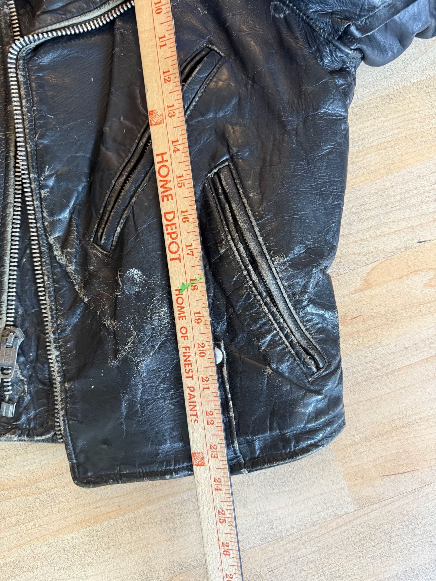 Vintage Motorcycle Leather Jacket Distressed Black Biker 13
