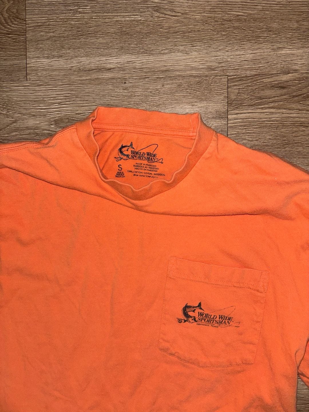 World Wide Sportsman Long Sleeve Pocket Tee Size S Orange 3
