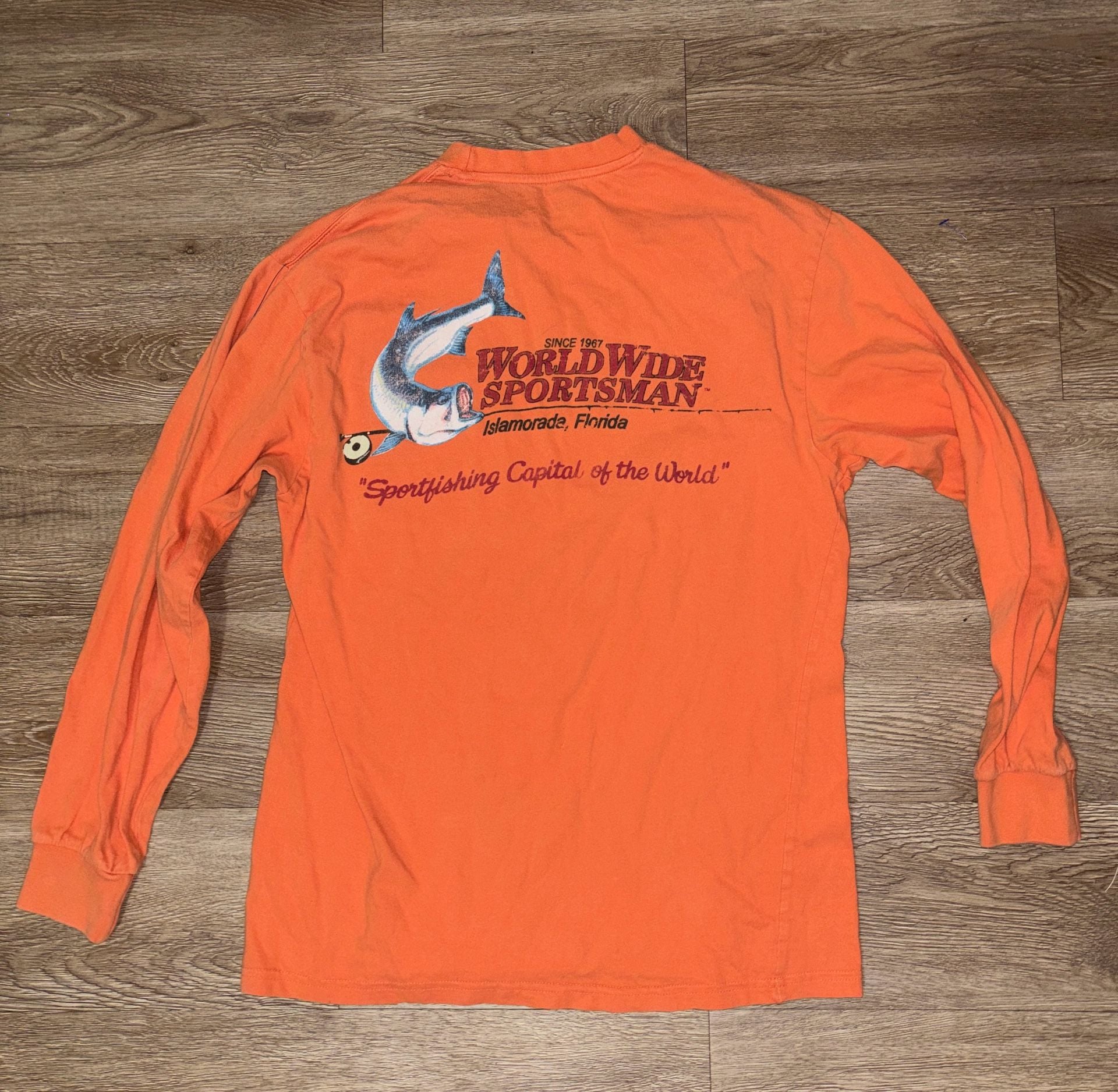World Wide Sportsman Long Sleeve Pocket Tee Size S Orange 4
