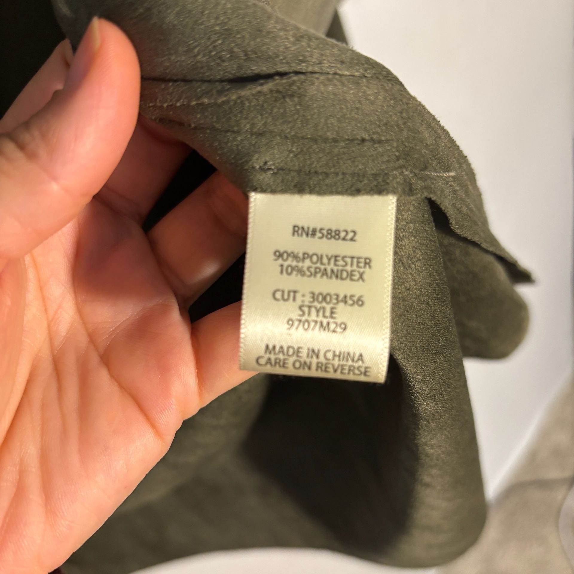 Max Studio Open Front Jacket Size S Olive Green Faux Suede Draped Topper 8