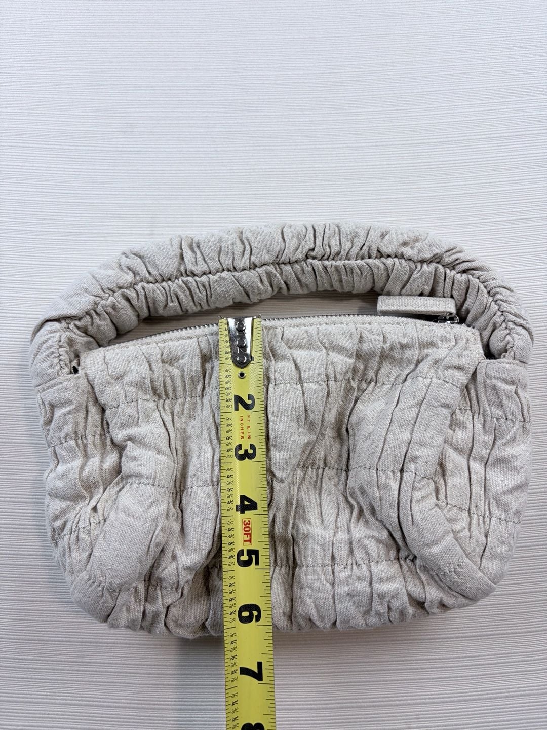 MNG Ruched Pleated Beige Handbag 7.5 Inches 5
