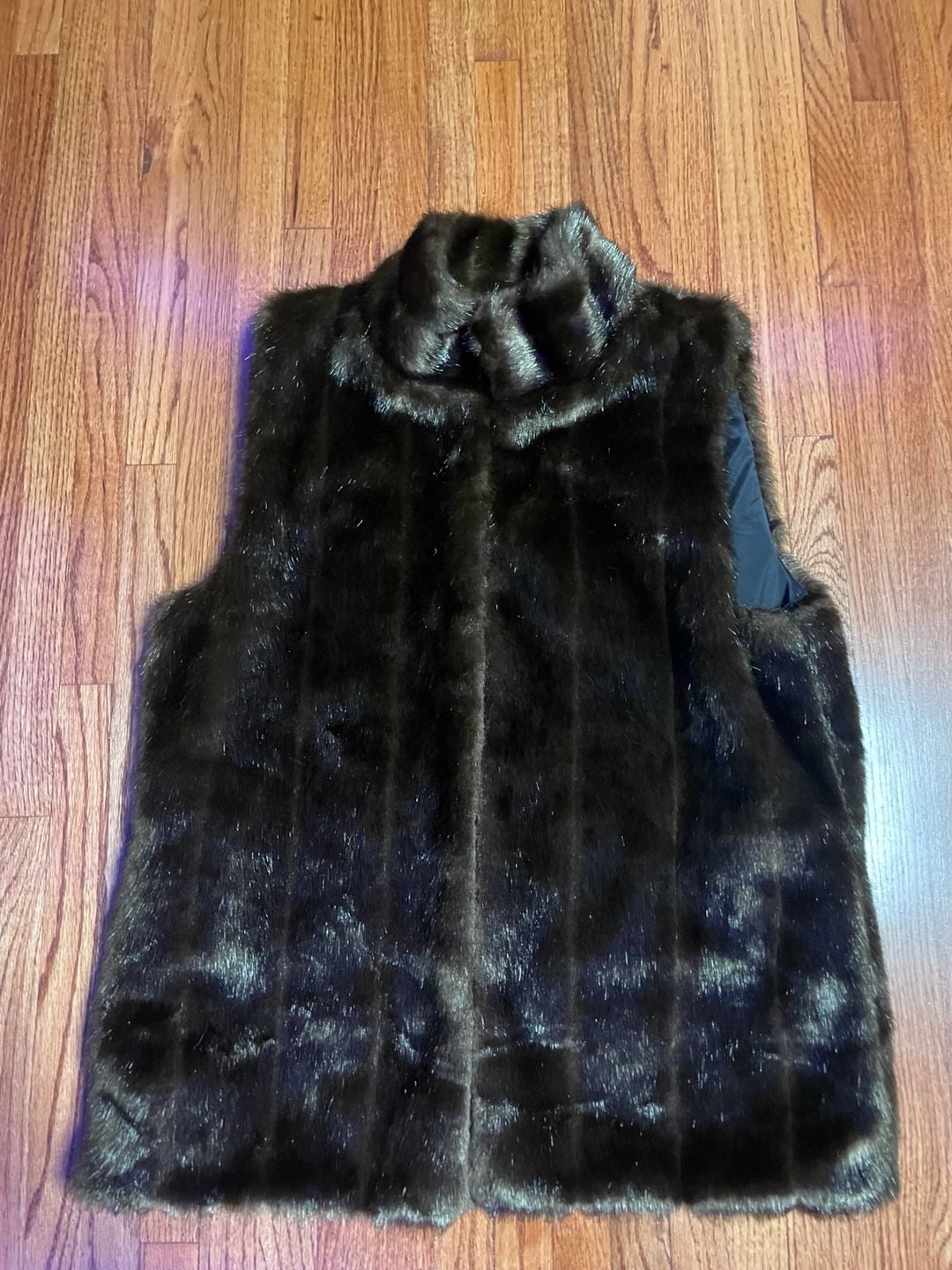 Jones New York Signature Faux Fur Vest Size M Brown Stand Collar Zip 2