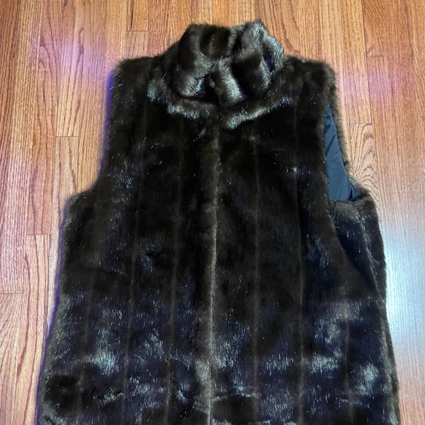 Jones New York Signature Faux Fur Vest Size M Brown Stand Collar Zip