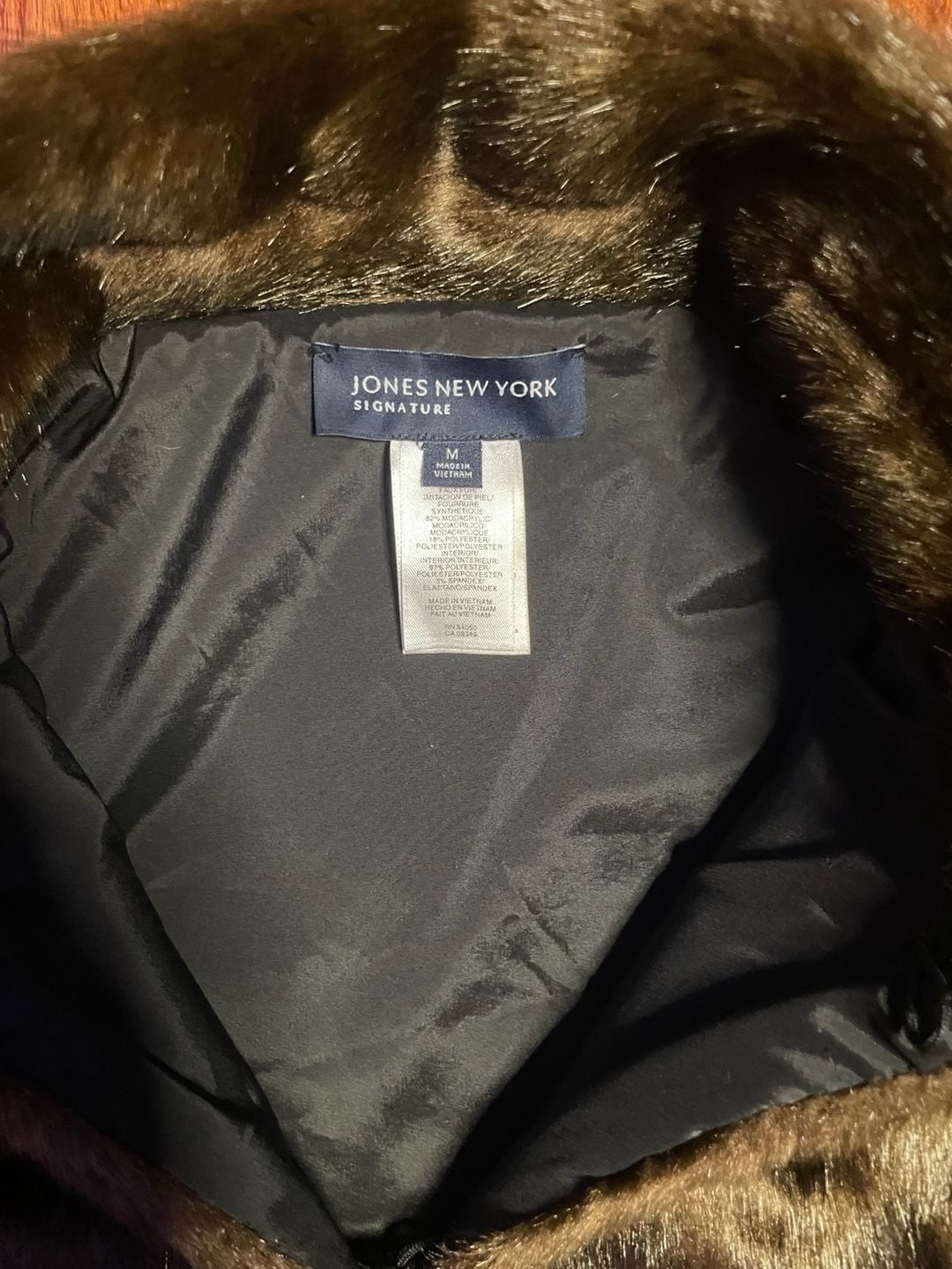 Jones New York Signature Faux Fur Vest Size M Brown Stand Collar Zip 3