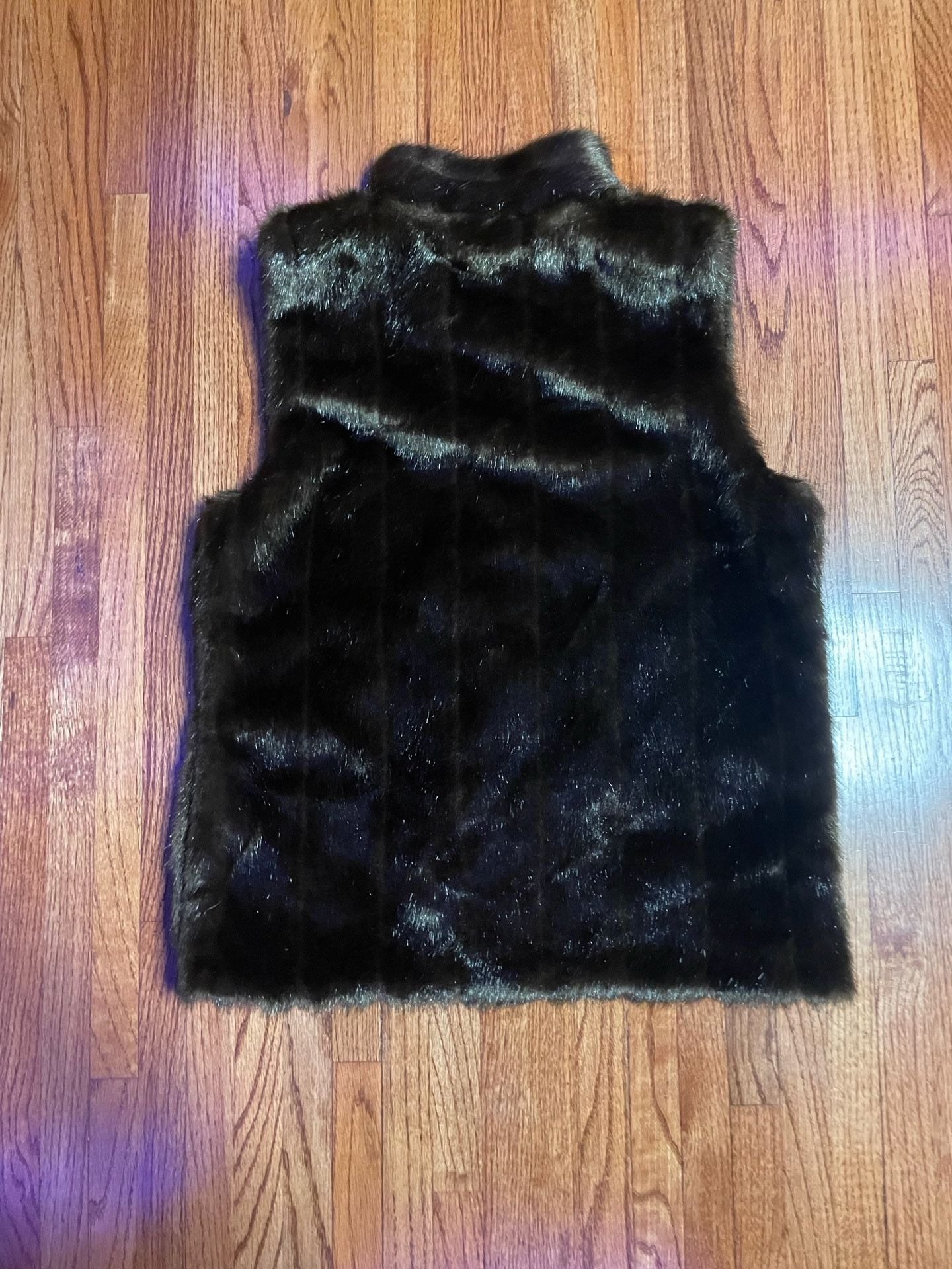 Jones New York Signature Faux Fur Vest Size M Brown Stand Collar Zip 4
