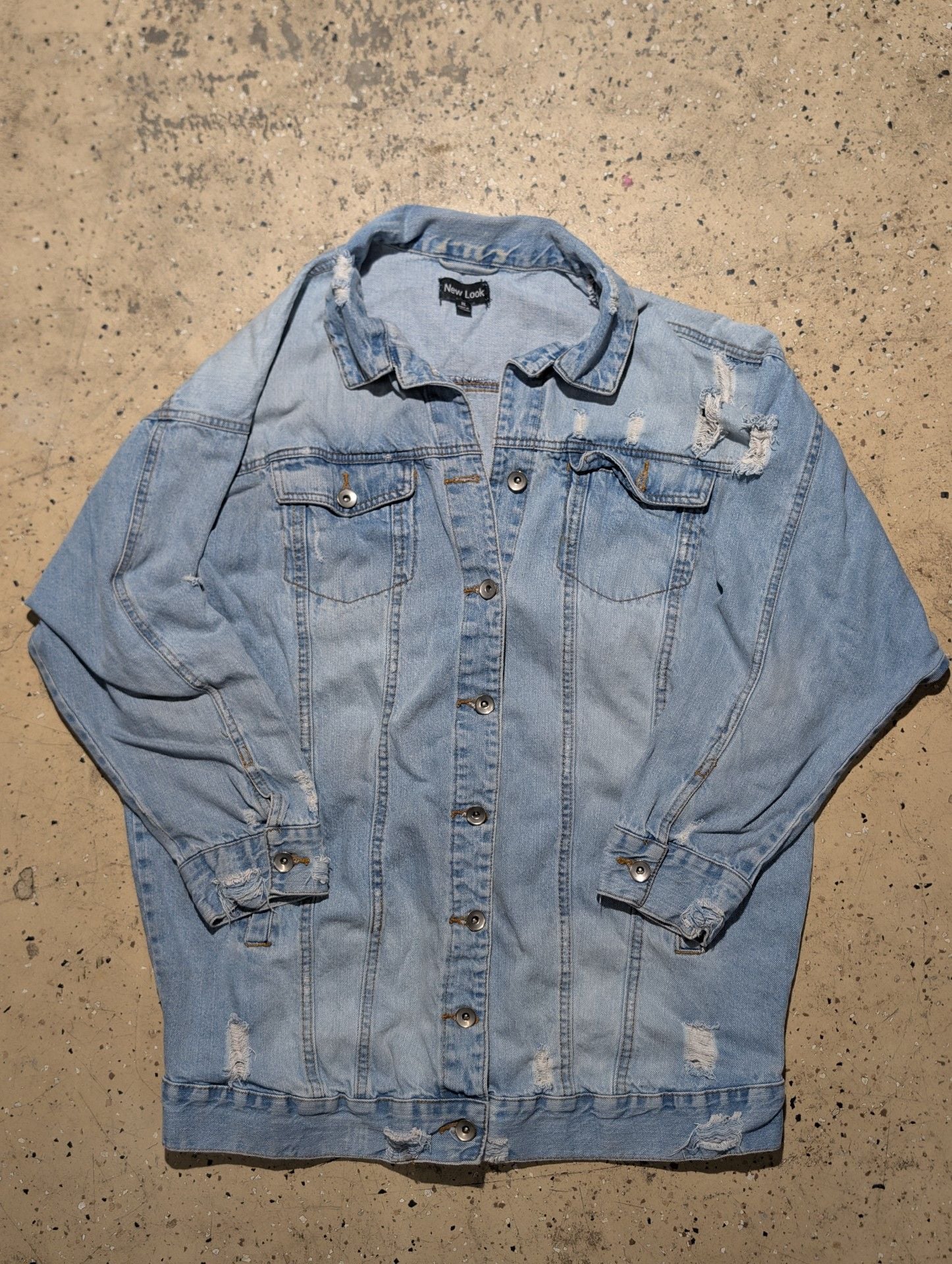 New Look Distressed Denim Jacket Size XL Light Wash Blue 2