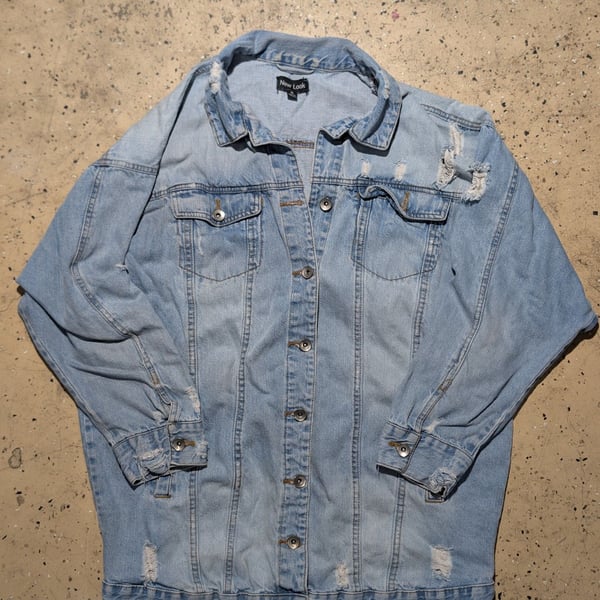 New Look Distressed Denim Jacket Size XL Light Wash Blue