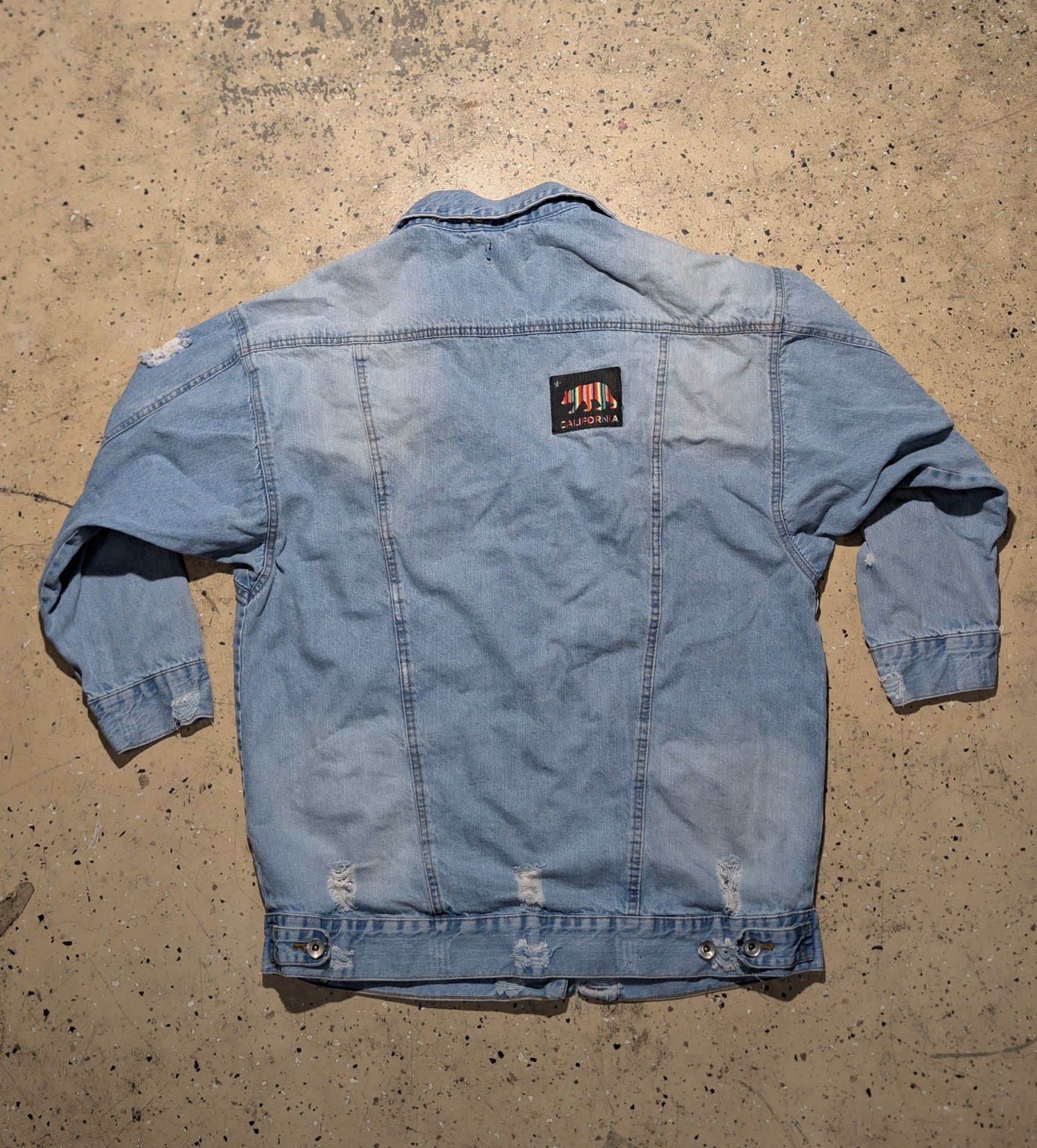 New Look Distressed Denim Jacket Size XL Light Wash Blue 3