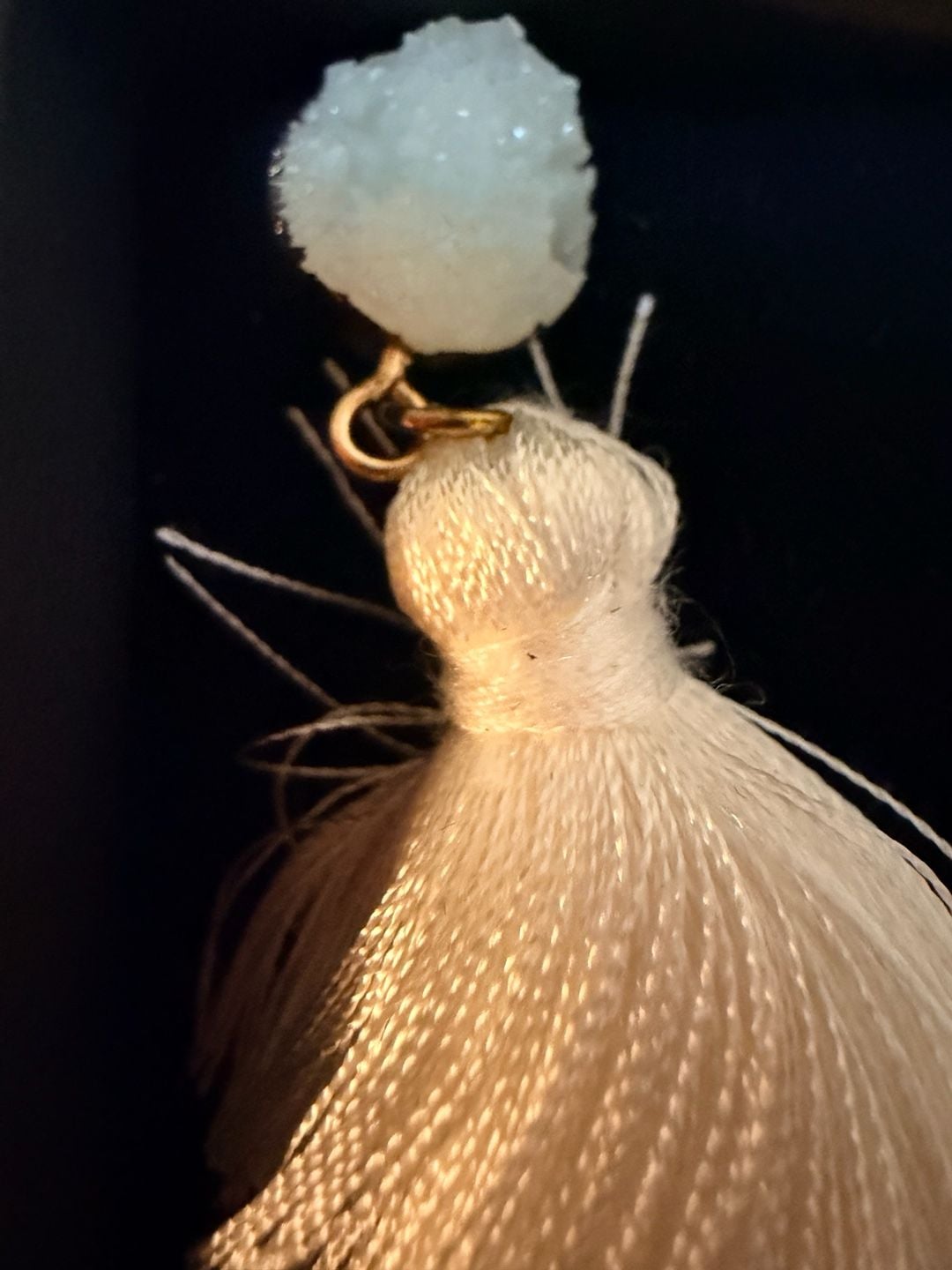 Pave Envy White Druzy Stone And Triple Tier Tassel Drop Earrings 3