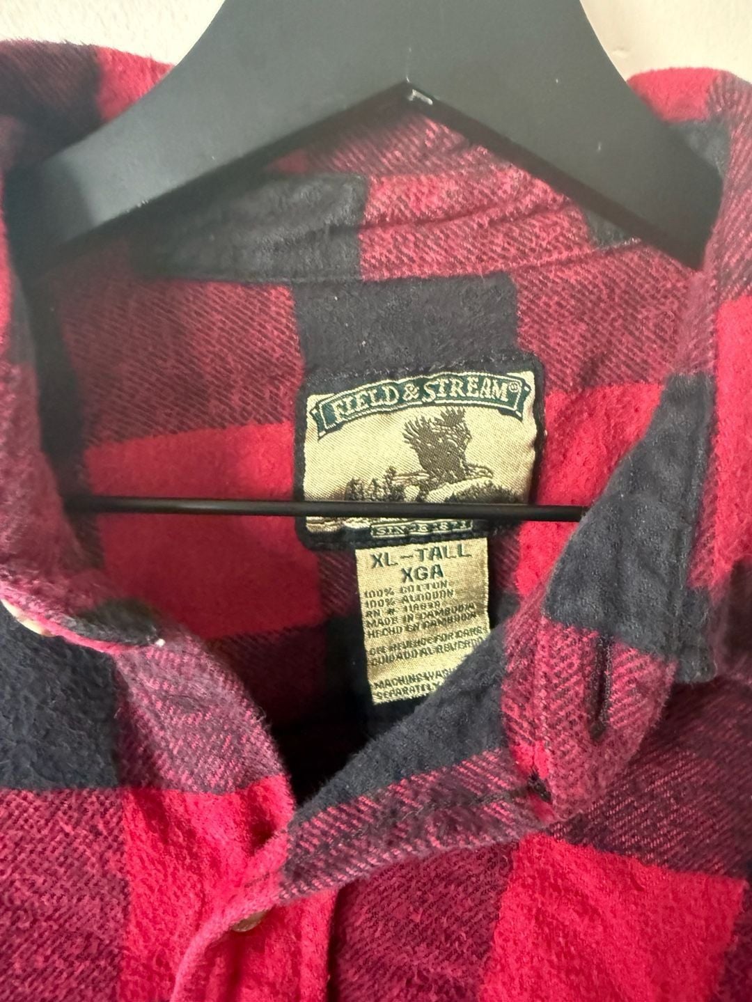 Field & Stream Flannel Shirt Size XL-TALL Red Black Buffalo Plaid 3