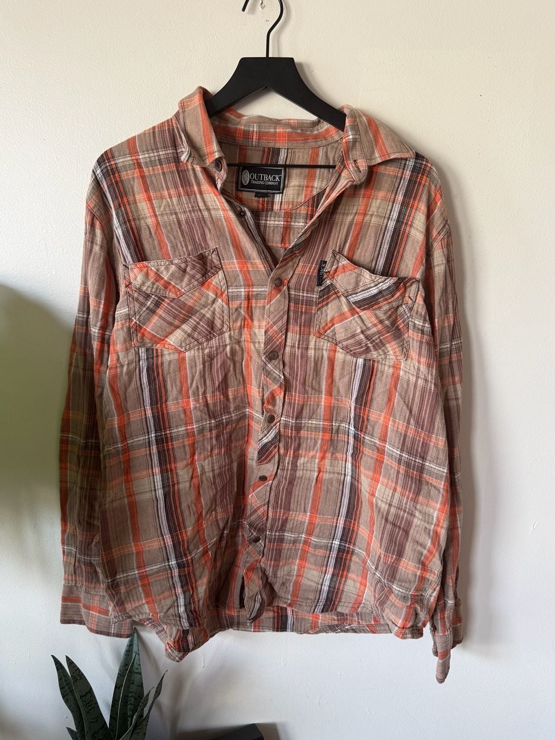 Outback Trading Company Plaid Flannel Shirt Size XL Orange Brown Long Sleeve 2