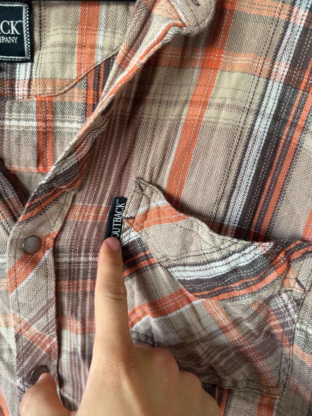 Outback Trading Company Plaid Flannel Shirt Size XL Orange Brown Long Sleeve 4