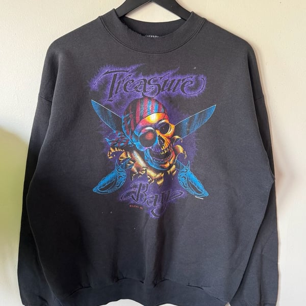 Fruit of the Loom Treasure Bay Biloxi MS Pirate Skull Sweatshirt XL Black