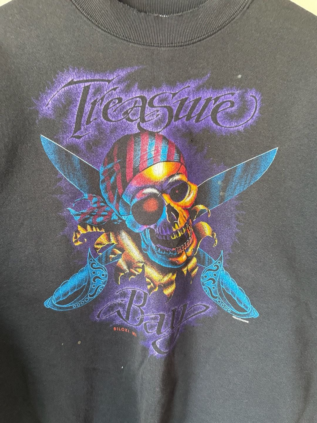 Fruit of the Loom Treasure Bay Biloxi MS Pirate Skull Sweatshirt XL Black 3
