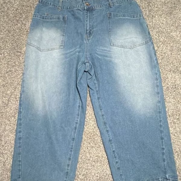 Shein Curve Wide Leg Jeans 4XL Blue Denim Cropped Patch Pocket Pants