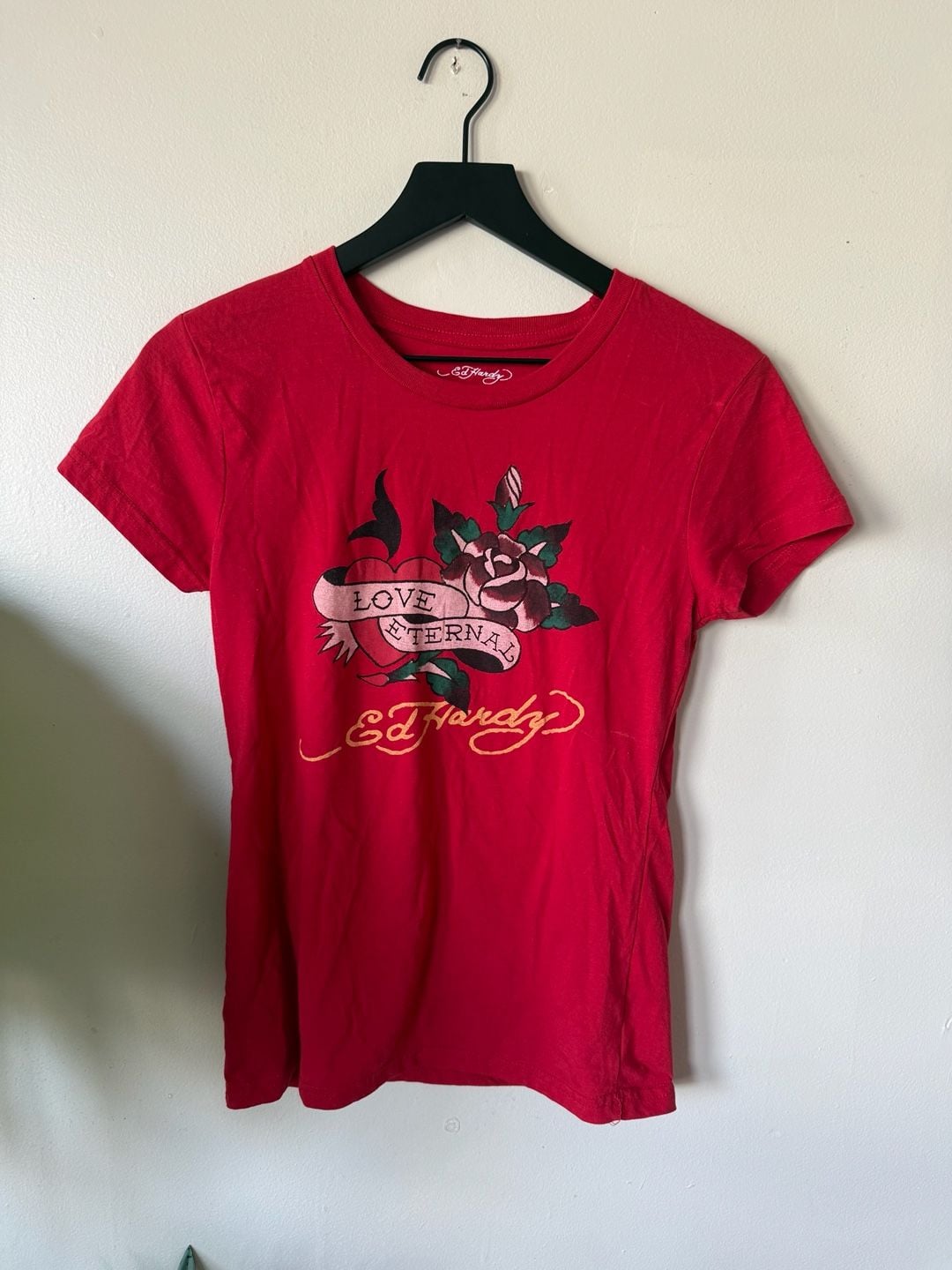 Ed Hardy Love Eternal T-Shirt Size L Red Rose Heart Graphic 2