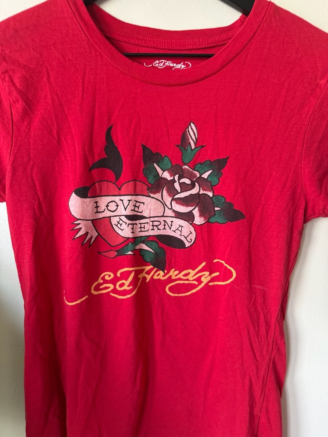 Ed Hardy Love Eternal T-Shirt Size L Red Rose Heart Graphic 3
