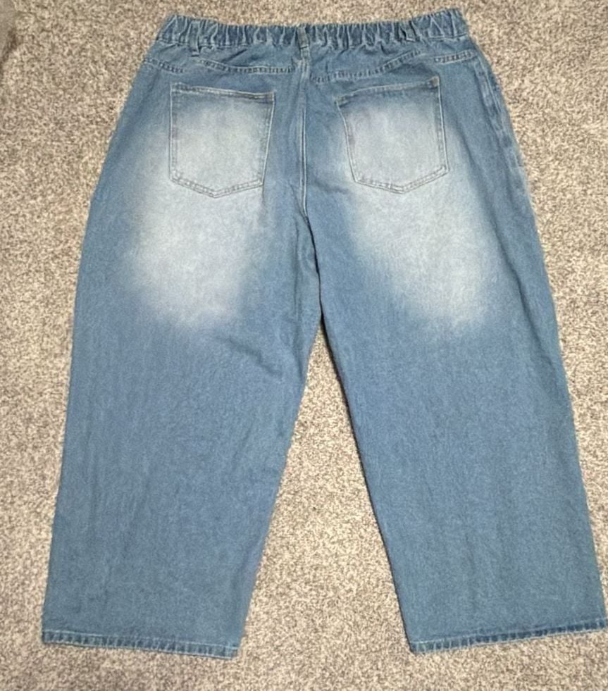 Shein Curve Wide Leg Jeans 4XL Blue Denim Cropped Patch Pocket Pants 8