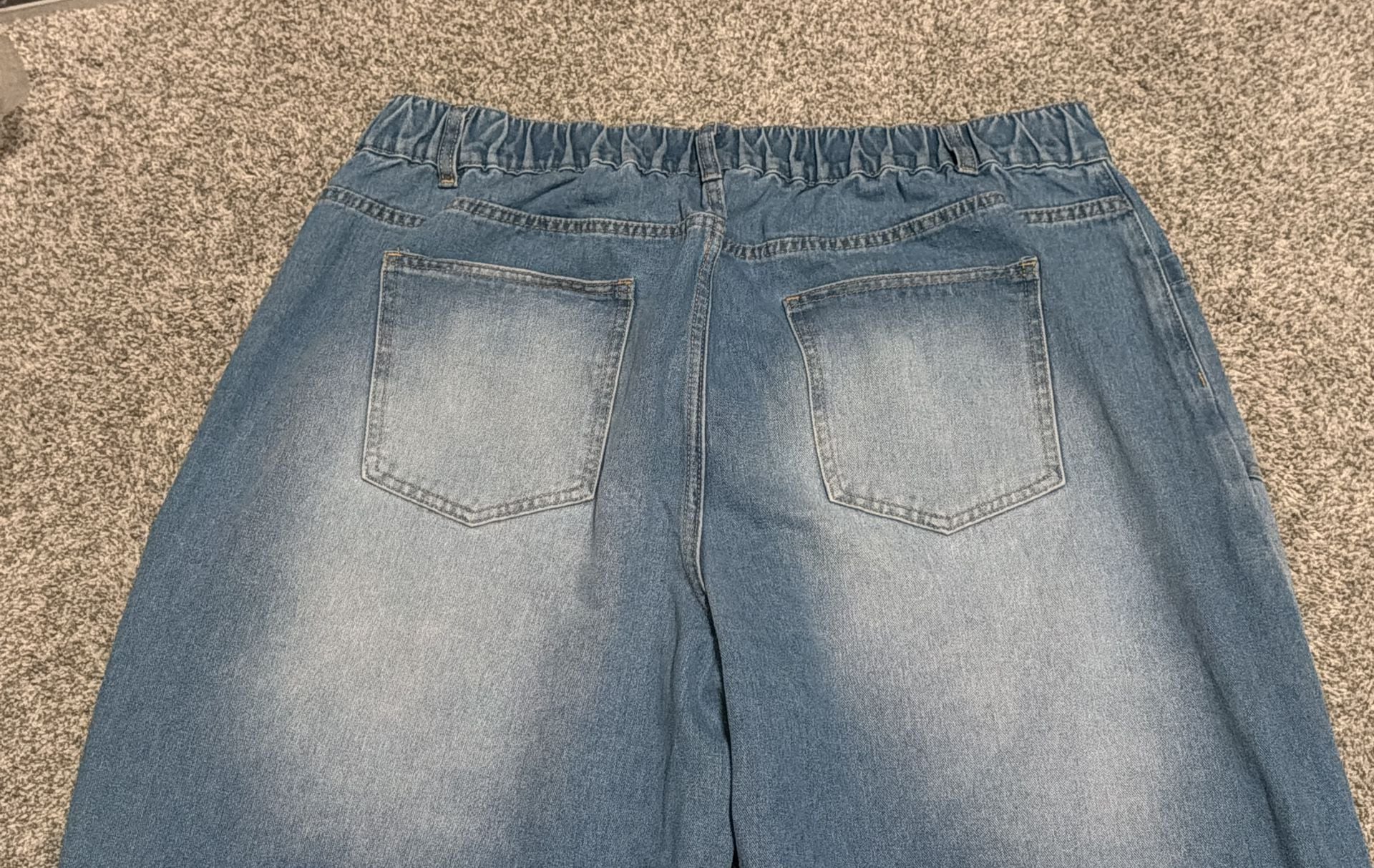 Shein Curve Wide Leg Jeans 4XL Blue Denim Cropped Patch Pocket Pants 9