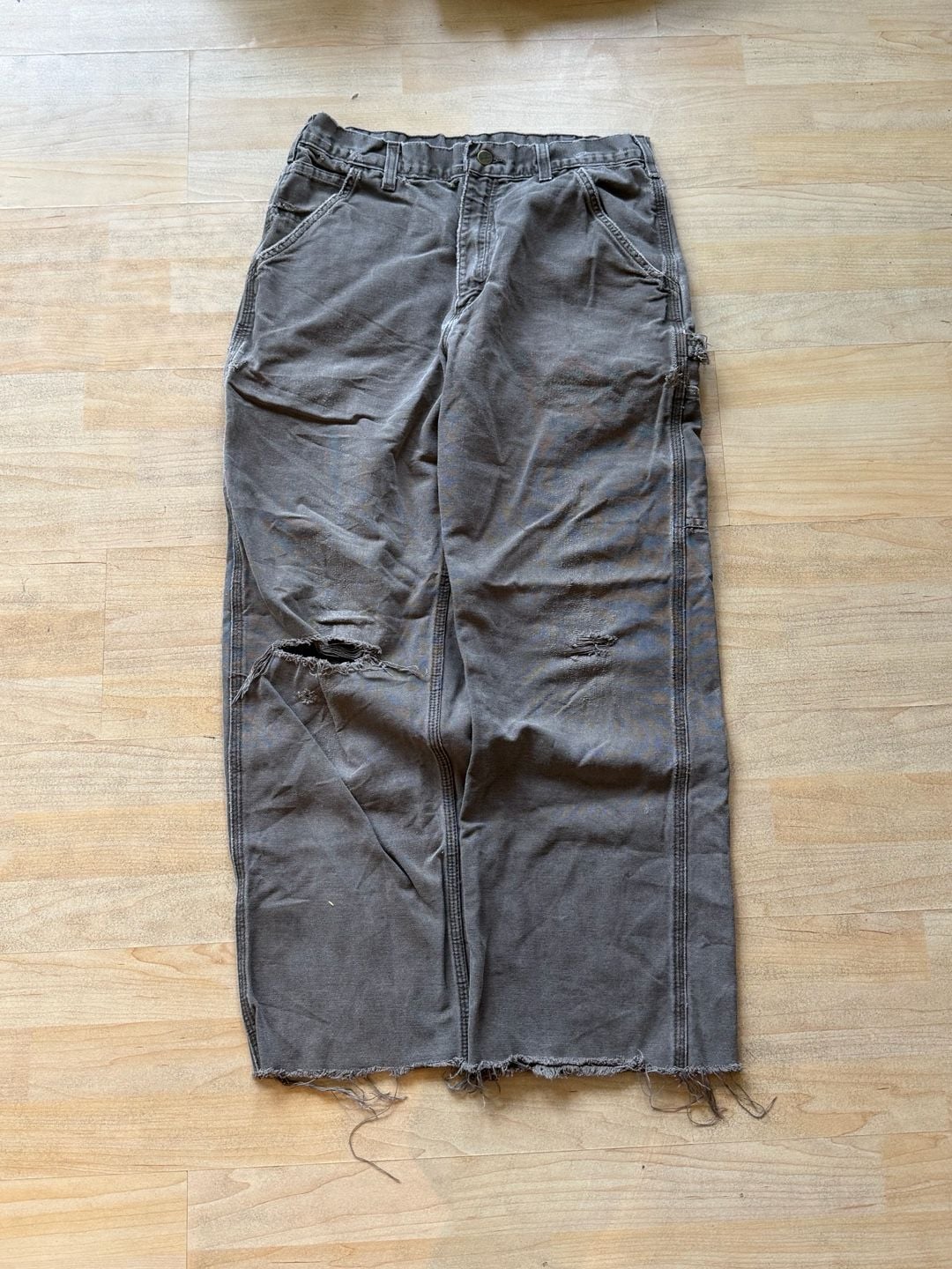 Carhartt Carpenter Pants Size 32x36 Distressed Grey Canvas Workwear 2