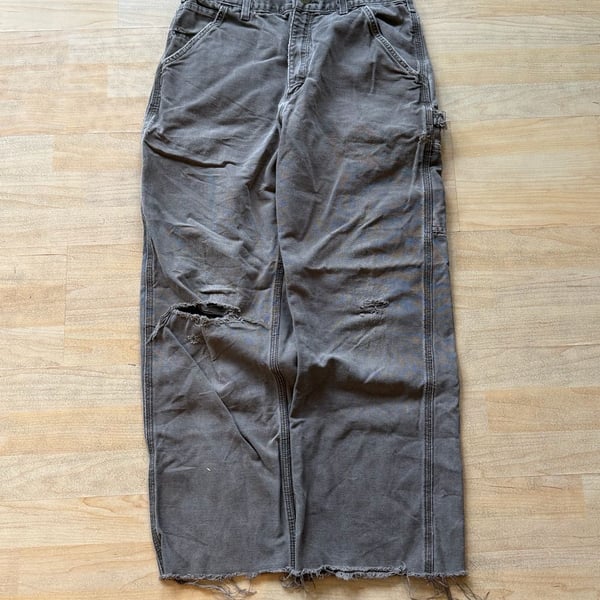 Carhartt Carpenter Pants Size 32x36 Distressed Grey Canvas Workwear