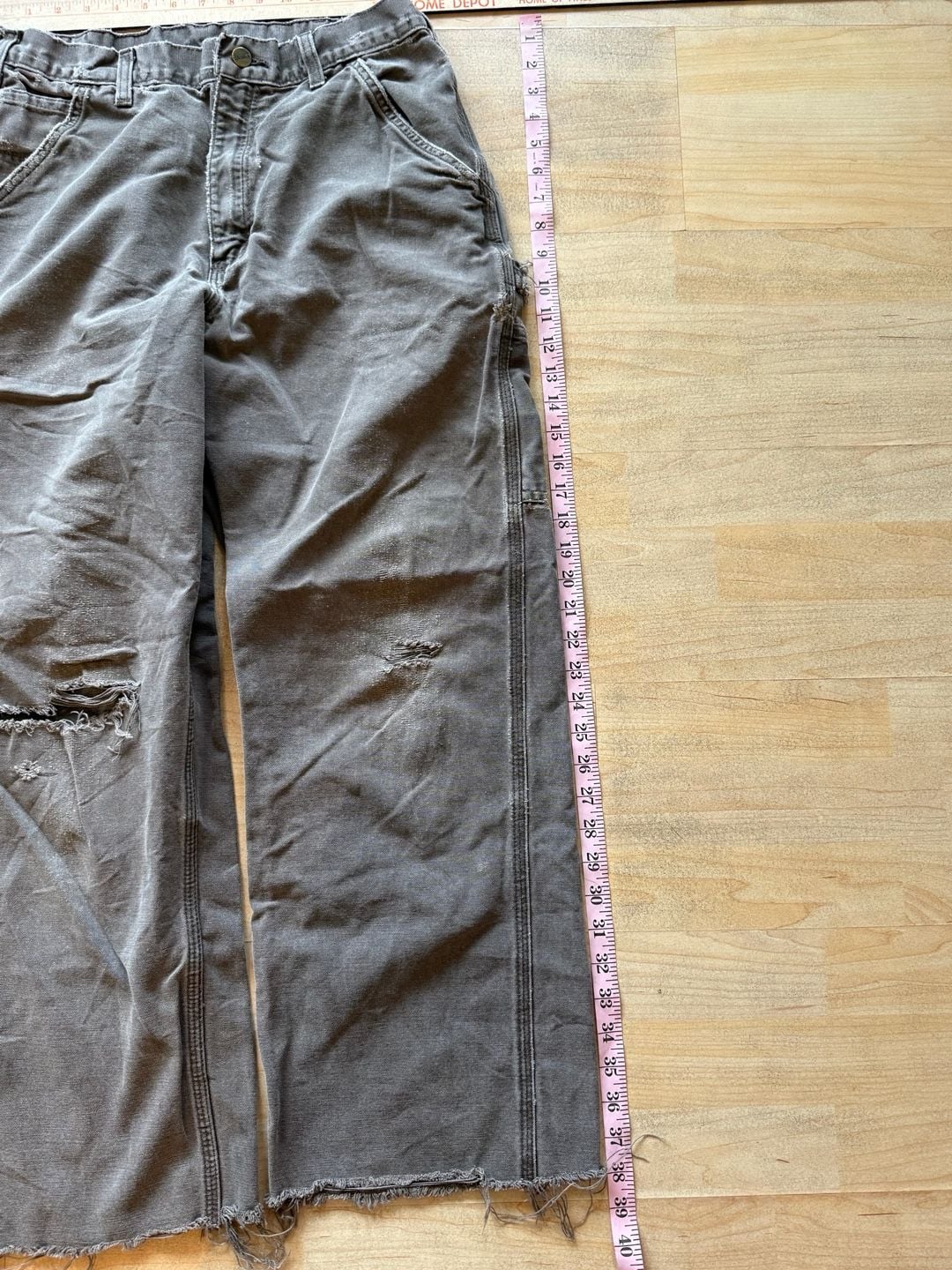Carhartt Carpenter Pants Size 32x36 Distressed Grey Canvas Workwear 7