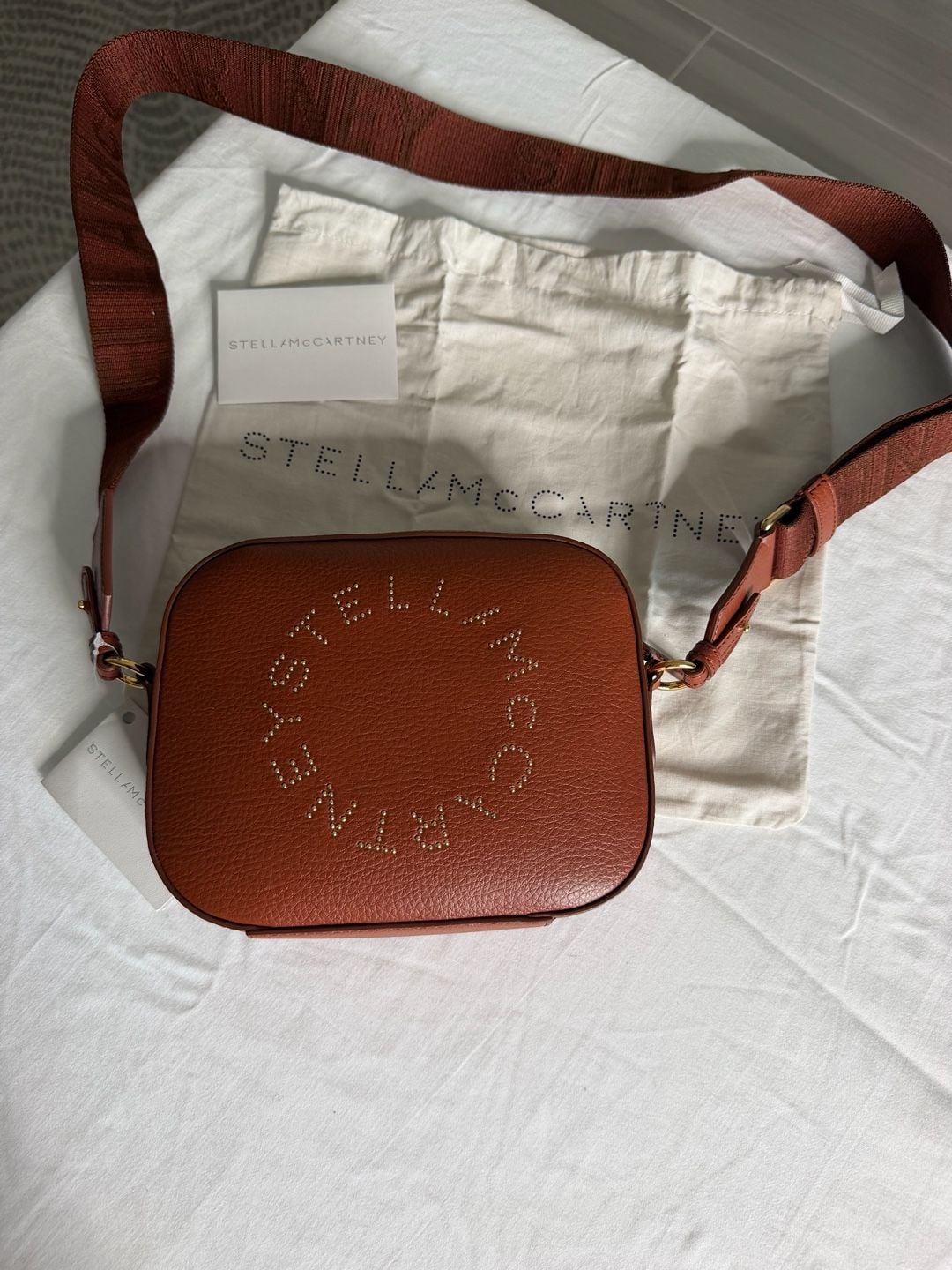 Stella McCartney $925 Logo Camera Crossbody Bag Auburn Brown 9