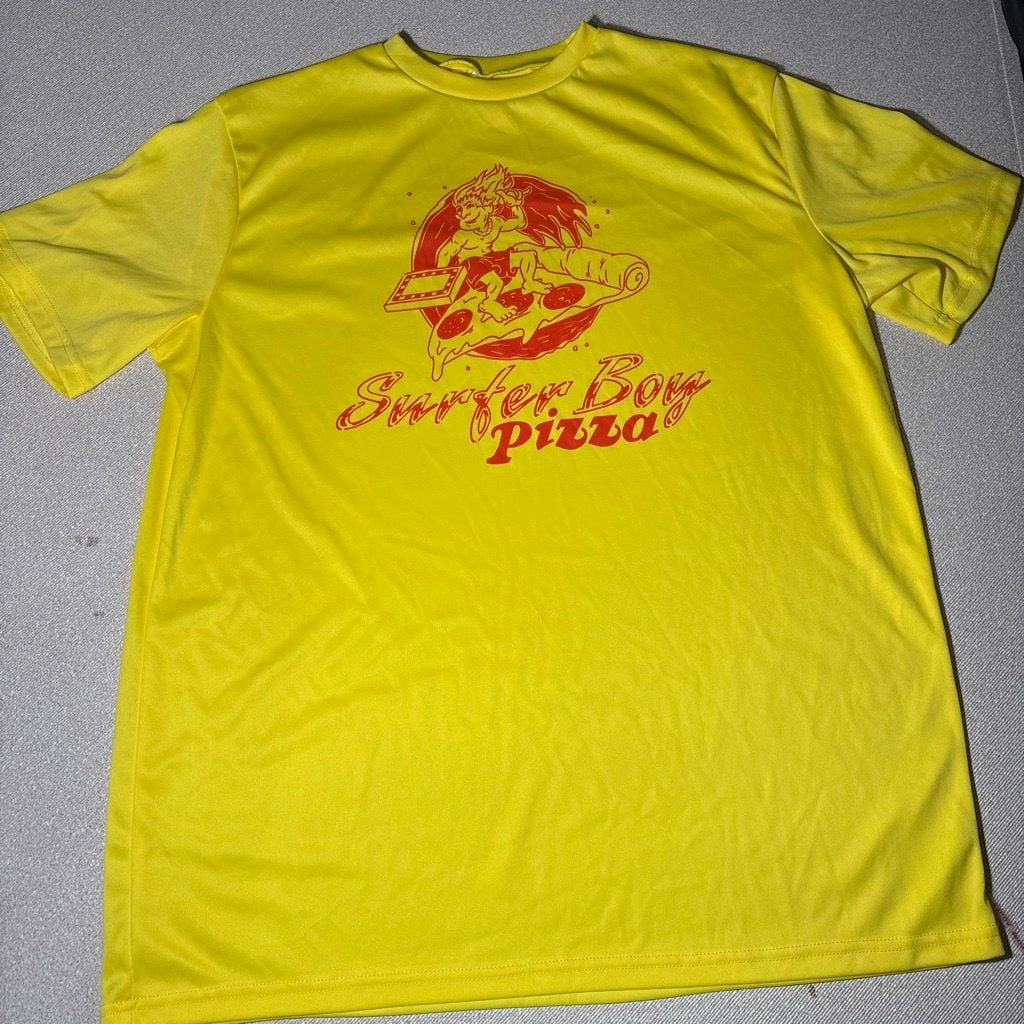 Suit Yourself Stranger Things Surfer Boy Pizza T-Shirt Yellow 2