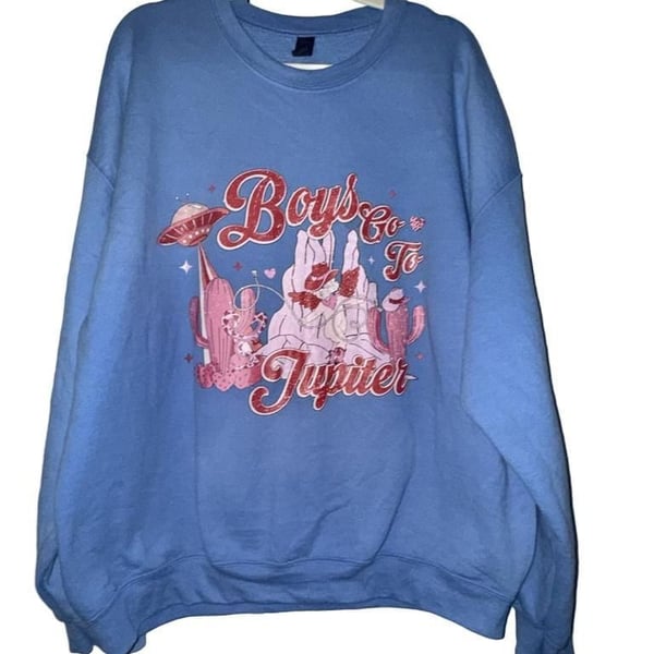 Custom Boys Go To Jupiter Sweatshirt Size XL Blue Graphic Crewneck