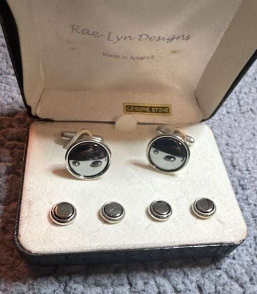 Rae-Lyn Designs Vintage Cufflink and Stud Set Genuine Stone 1