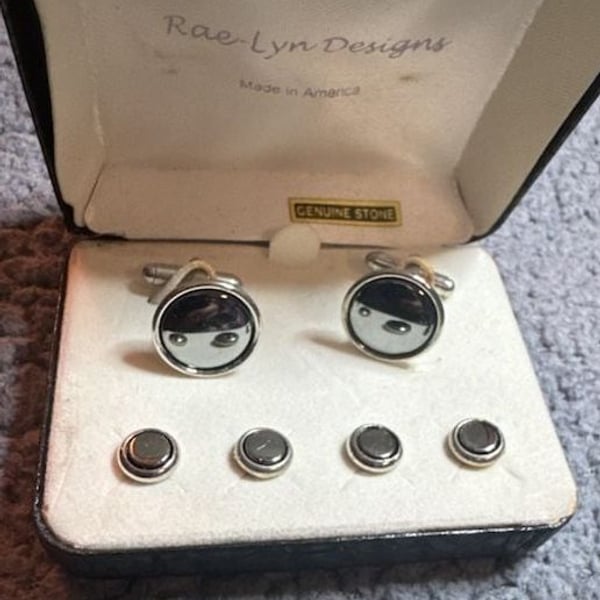 Rae-Lyn Designs Vintage Cufflink and Stud Set Genuine Stone