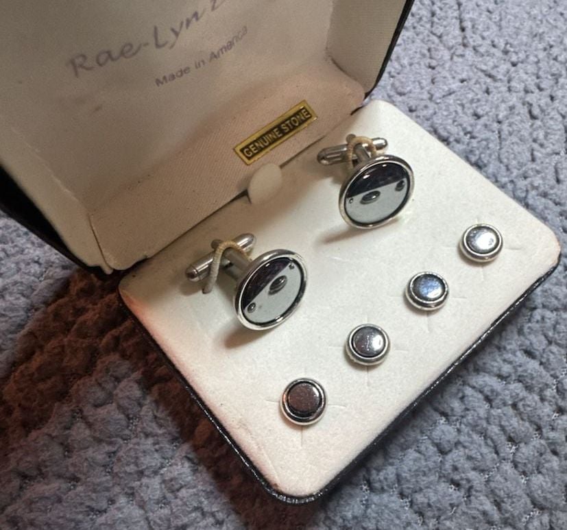 Rae-Lyn Designs Vintage Cufflink and Stud Set Genuine Stone 2