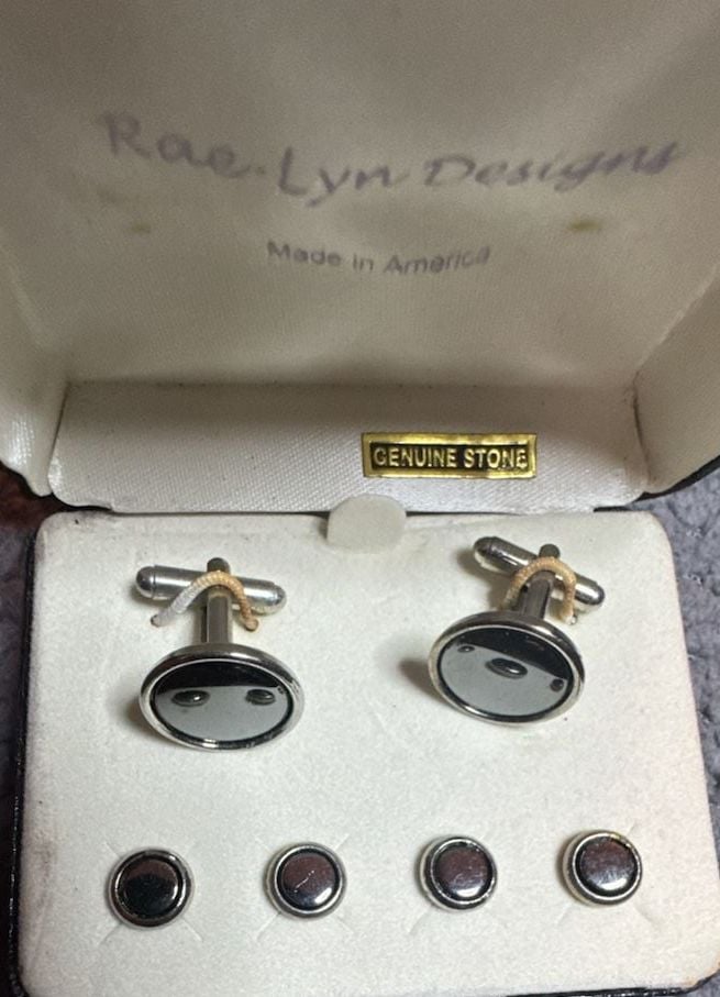 Rae-Lyn Designs Vintage Cufflink and Stud Set Genuine Stone 3