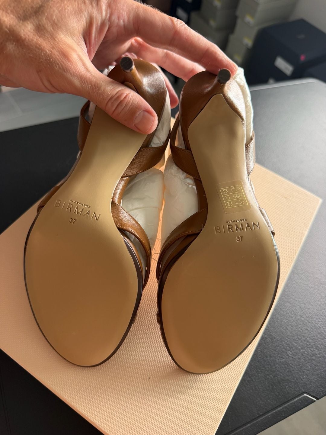 Alexandre Birman $625 Nelly 50 Espresso Leather Sandals 37.5 / US 7.5 NIB 7