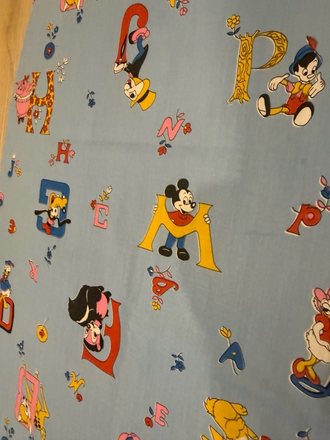 Vintage Disney ABC Fabric Blue Cotton Character Print - Remnant 2