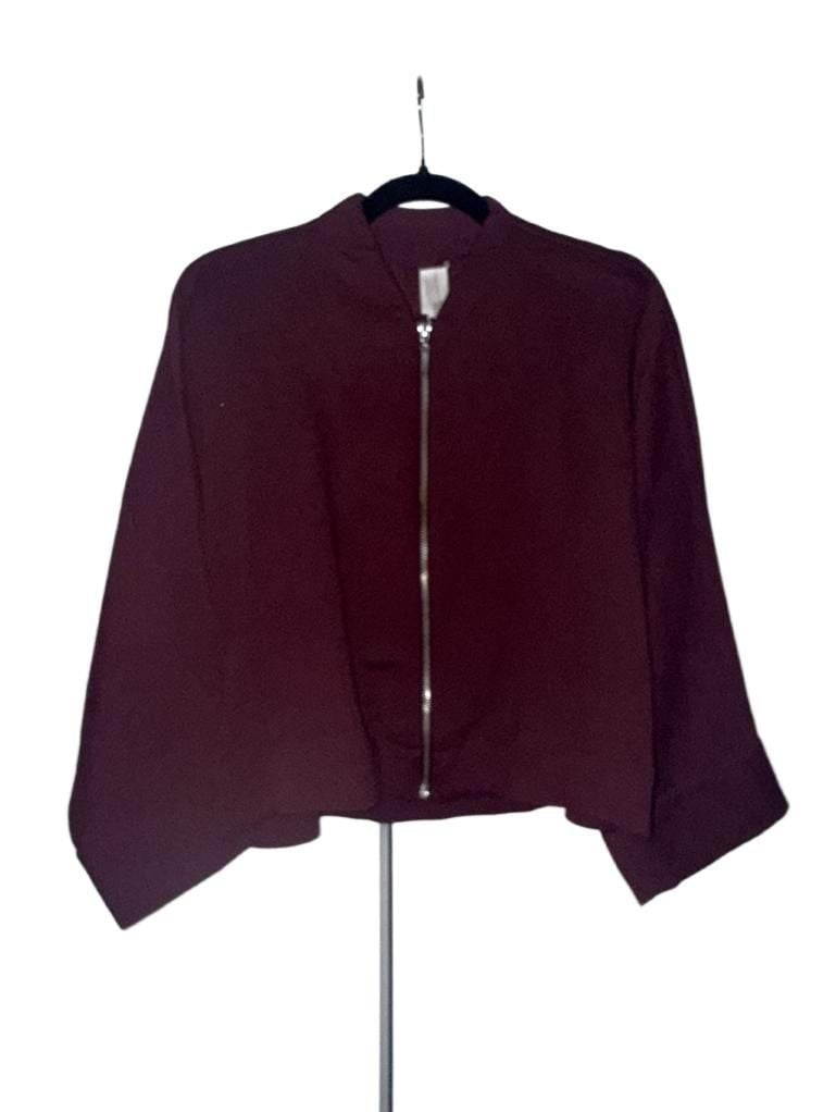 Wynne Layers Bomber Jacket Size M Burgundy Full Zip Rayon 2