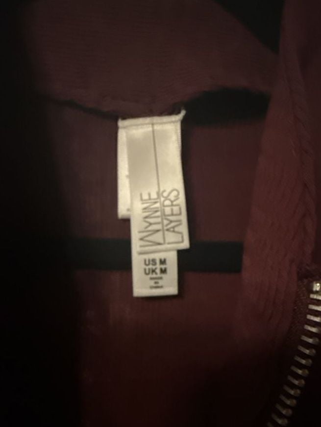 Wynne Layers Bomber Jacket Size M Burgundy Full Zip Rayon 3
