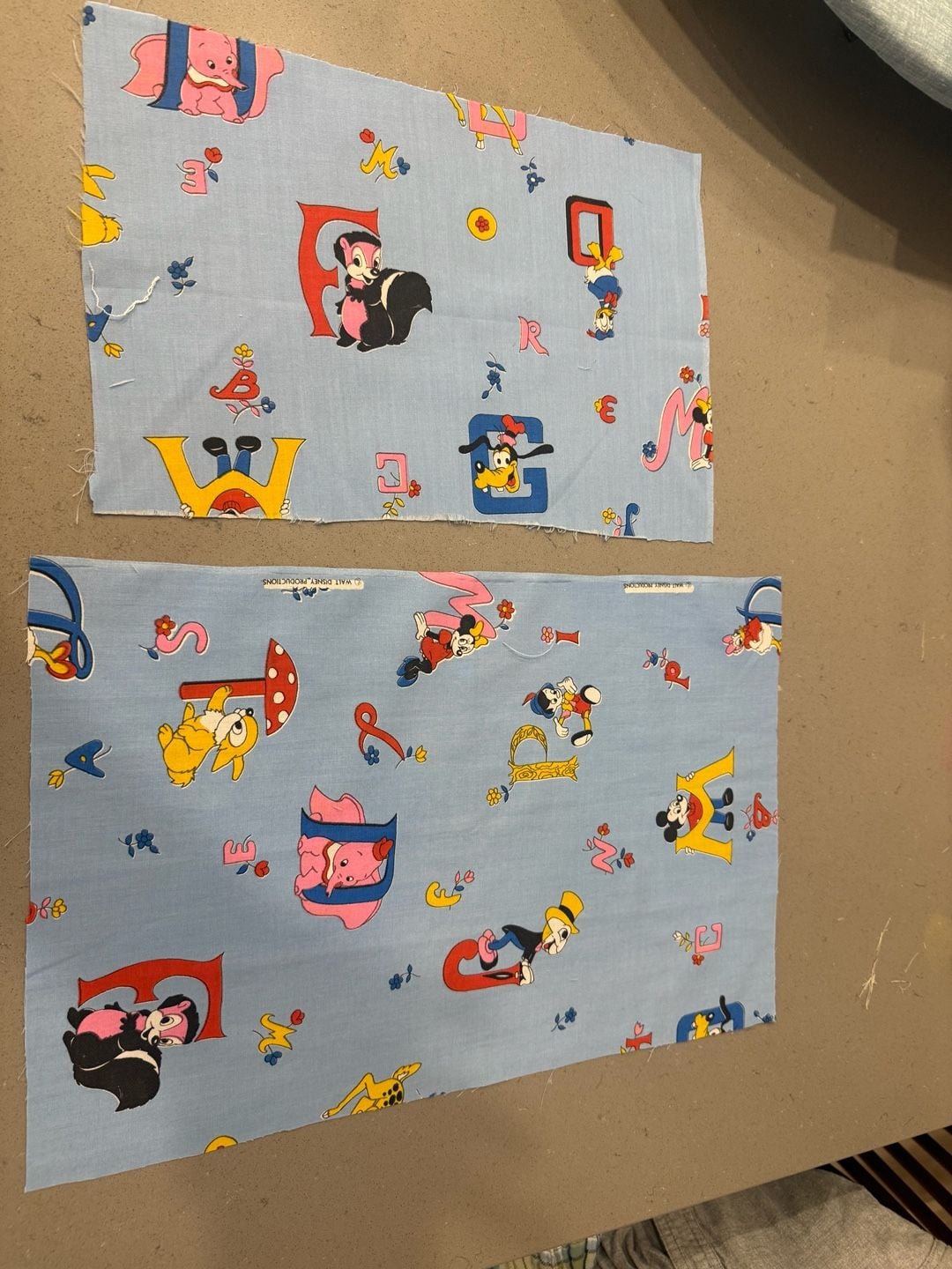 Vintage Disney ABC Fabric Blue Cotton Character Print - Remnant 5