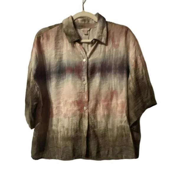 Esprit Button Down Shirt Size XL Multi Color Boho Tie Dye